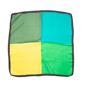 Vintage Color Block Handkerchief Scarf With Black Trim - 17.5 Inches - Green Yel